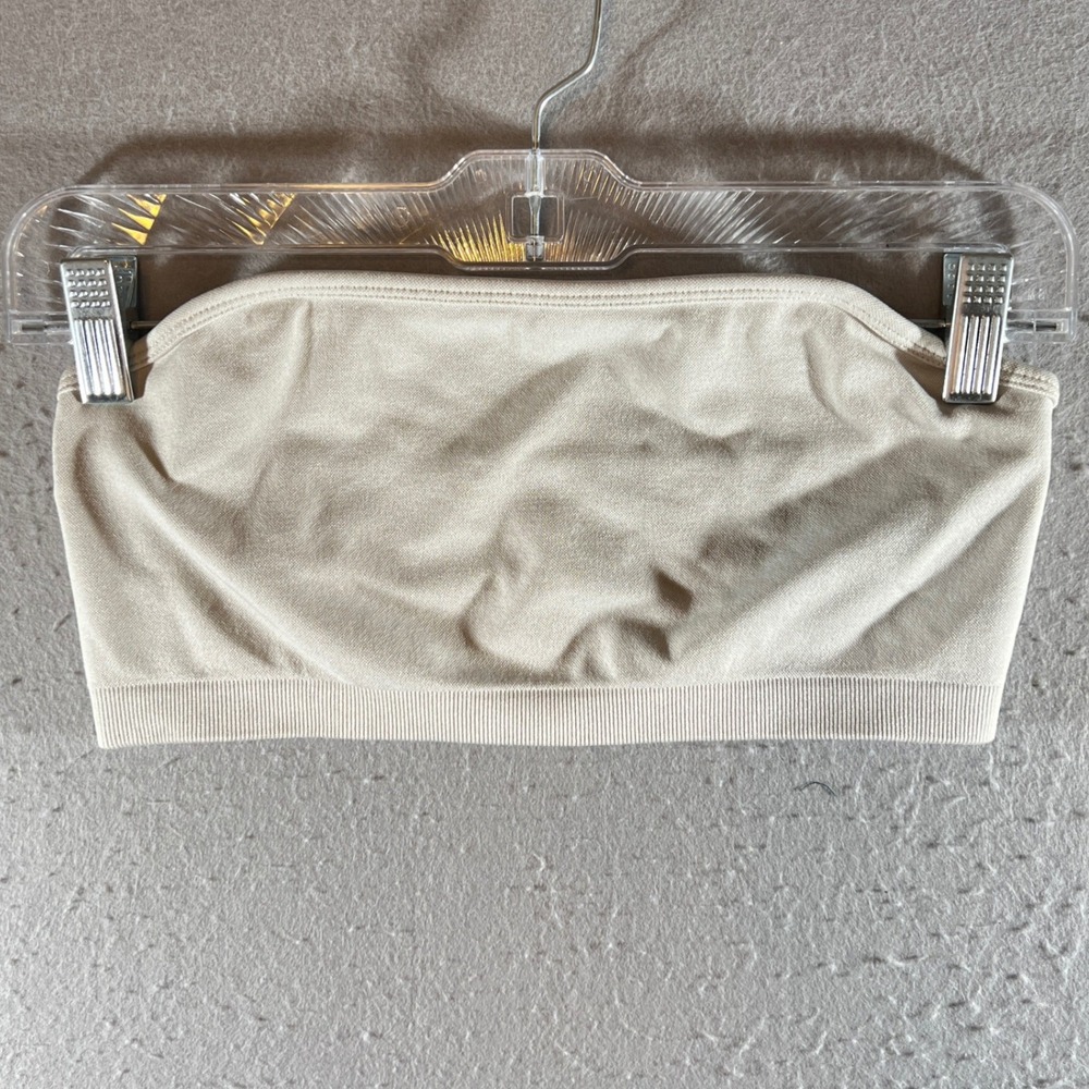 1007 | Youngla‎ Seamless Ribbed Strapless Bandeau Tube Top Cream Women Medium